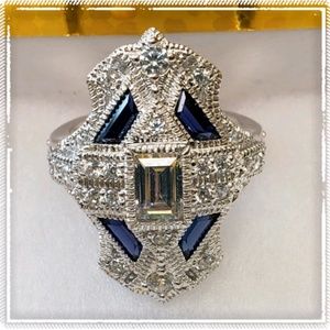 Vintage style simulated diamond, sapphire ring